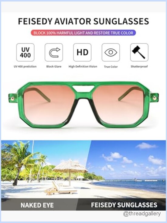 Vintage Square 70s Flat Aviator Sunglasses Women Men Classic Retro Stylish UV400 main image 7